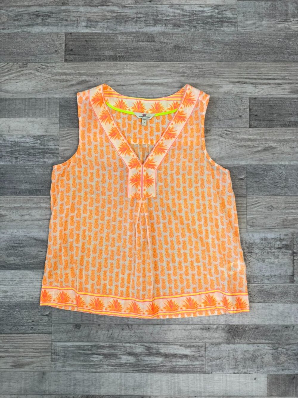 Vineyard Vines Orange Pineapple Print Sleeveless Top Size Small L24